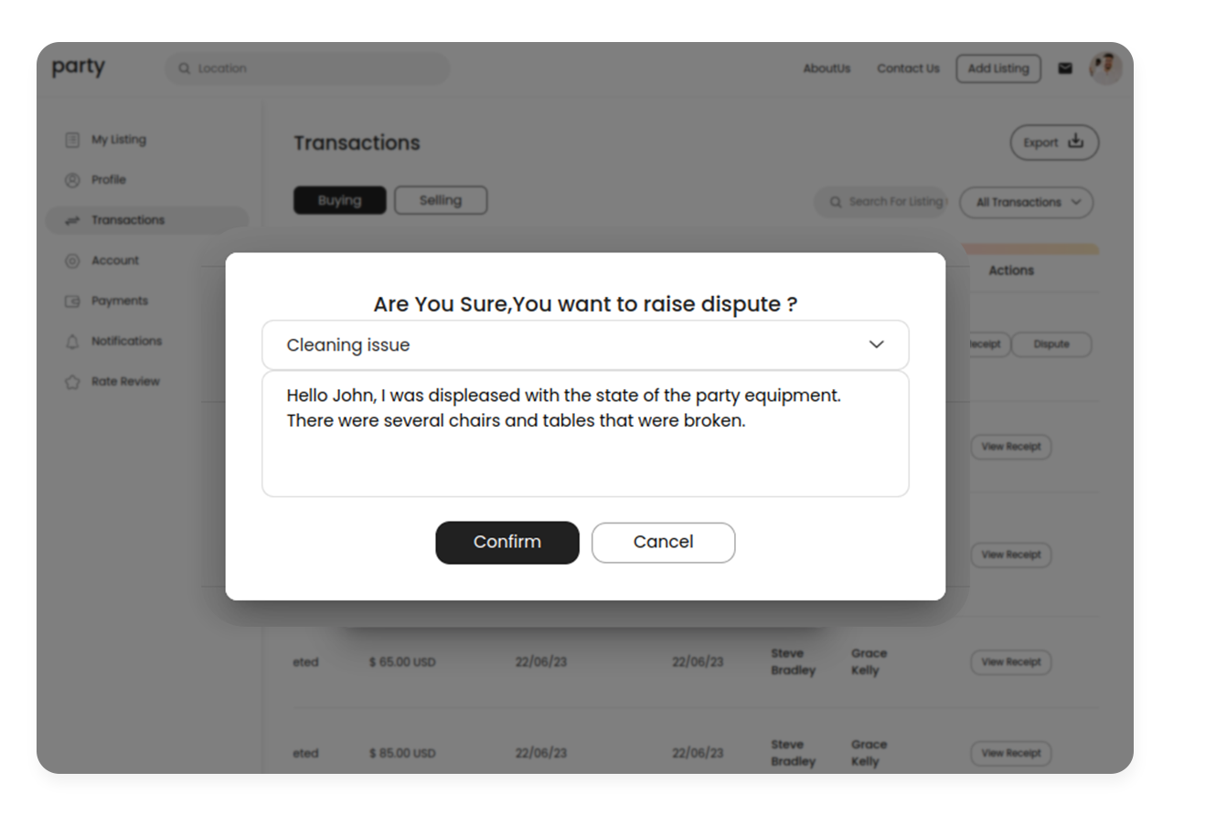 Dispute Function In Party Rental Software