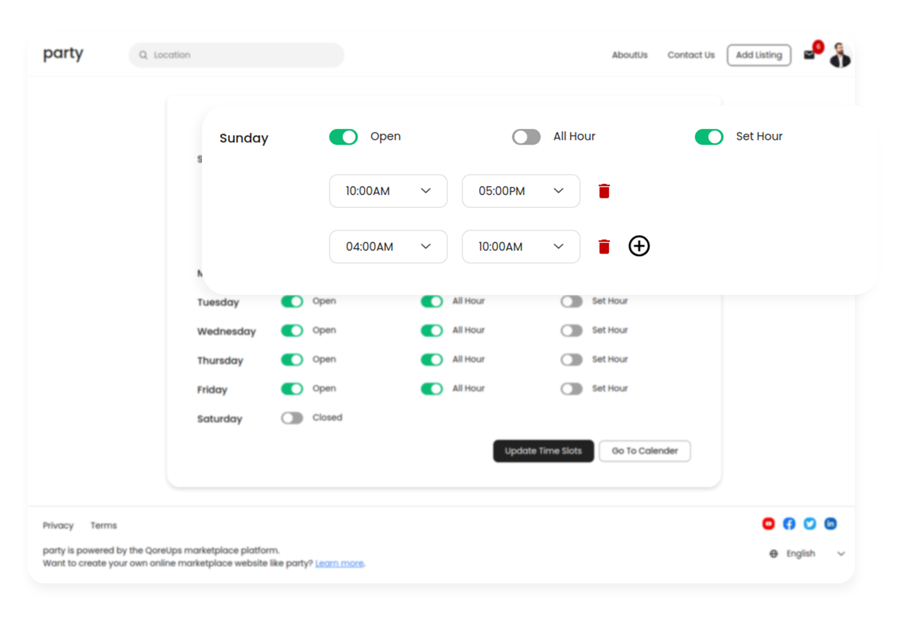 Time Slot In Party Rental Booking Software