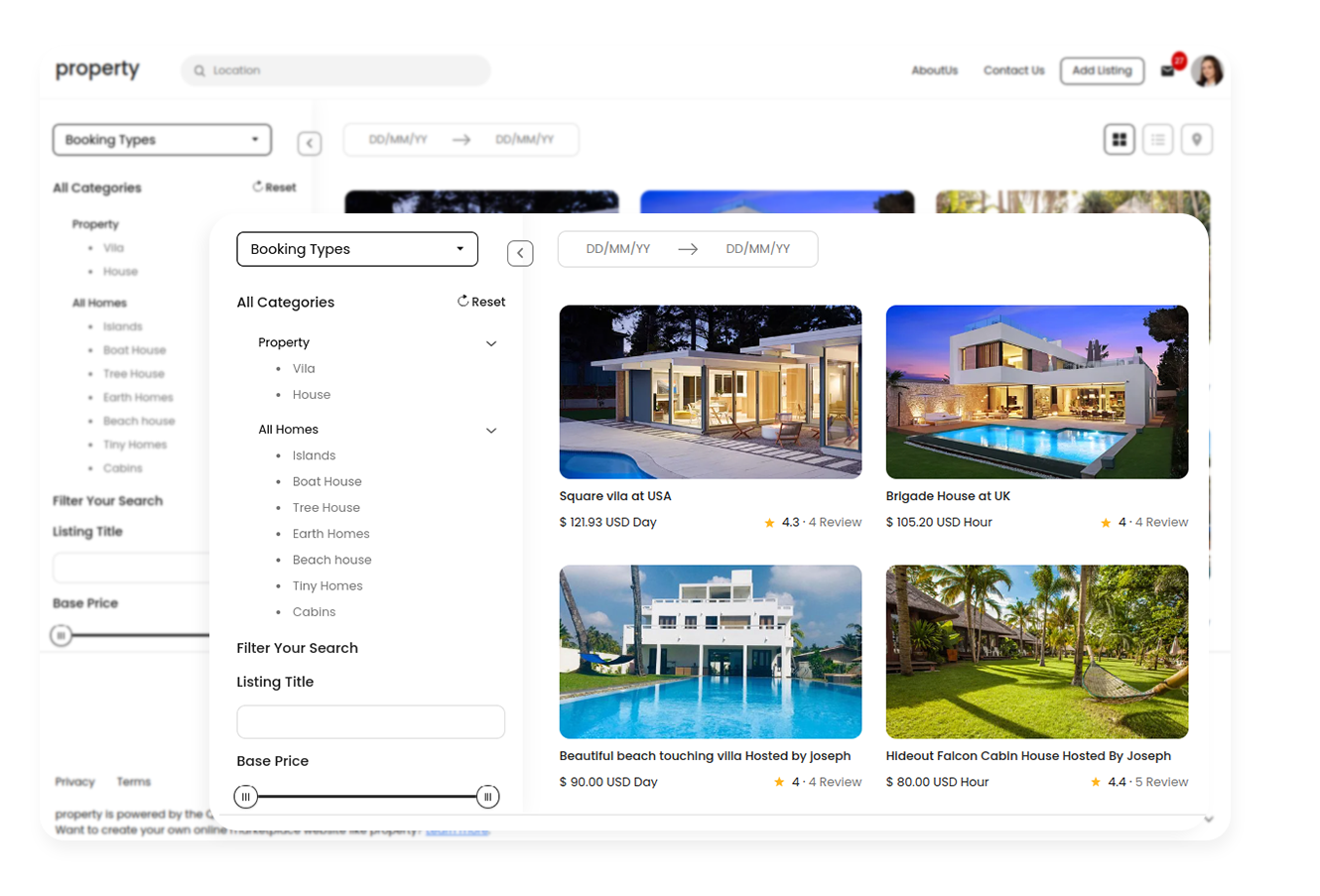 Search In the property rental management software