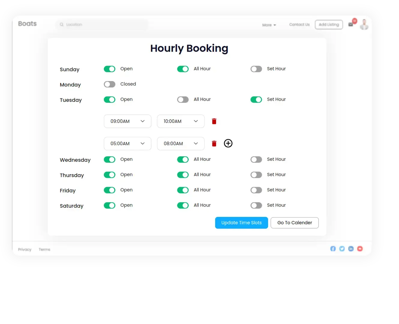 Time slot in boat rental management software