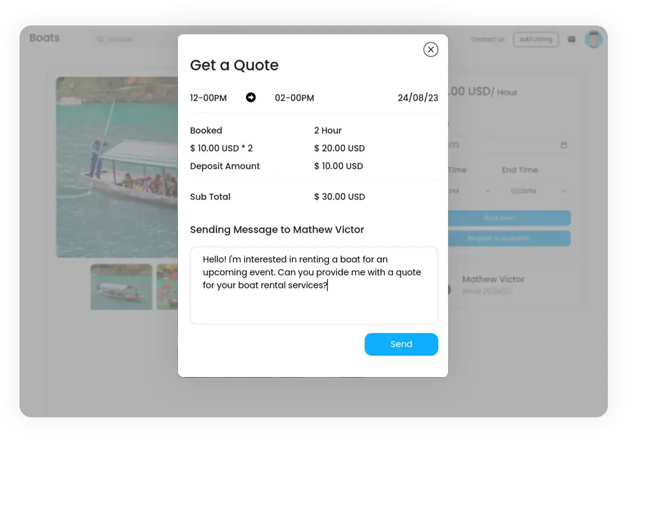 Request For Quote in Boat Rental Software